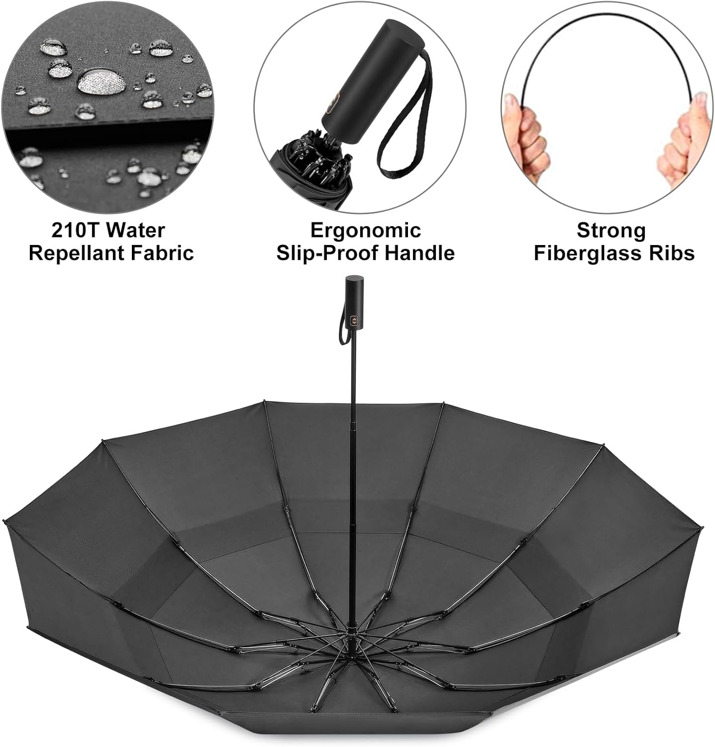 Prospo 46/62 Inch Large Travel Umbrellas for Rain Windproof, 10 Ribs Compact Reverse Folding Golf