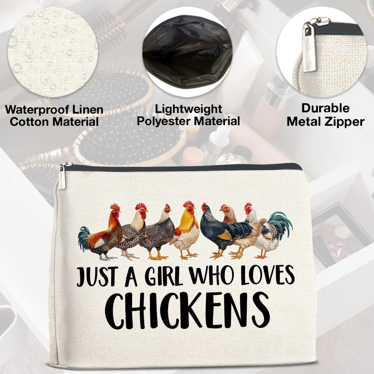 Chickens Gifts Makeup Bag Funny Chickens Gifts for Girl Women Cosmetic Bag Zipper Makeup Pouch Gift