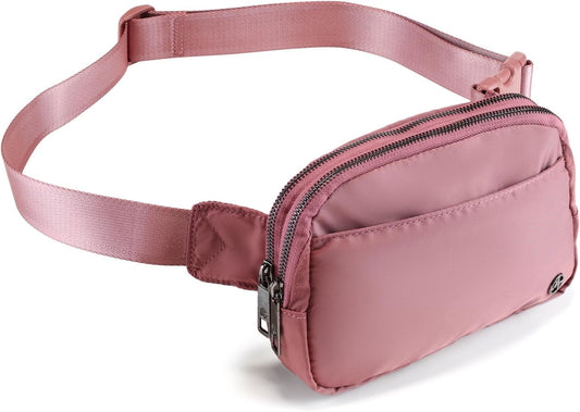 Pander Everywhere Belt Bag for Women, 5 Zipper Pockets Nylon Crossbody Fanny Pack Purse (Dune Pink)
