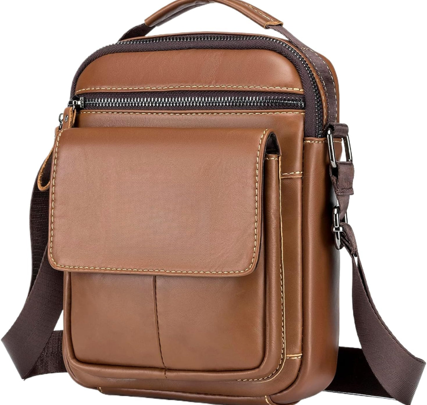 Men’s Genuine Leather Messenger Bag – Small Crossbody Shoulder Purse for Casual & Business