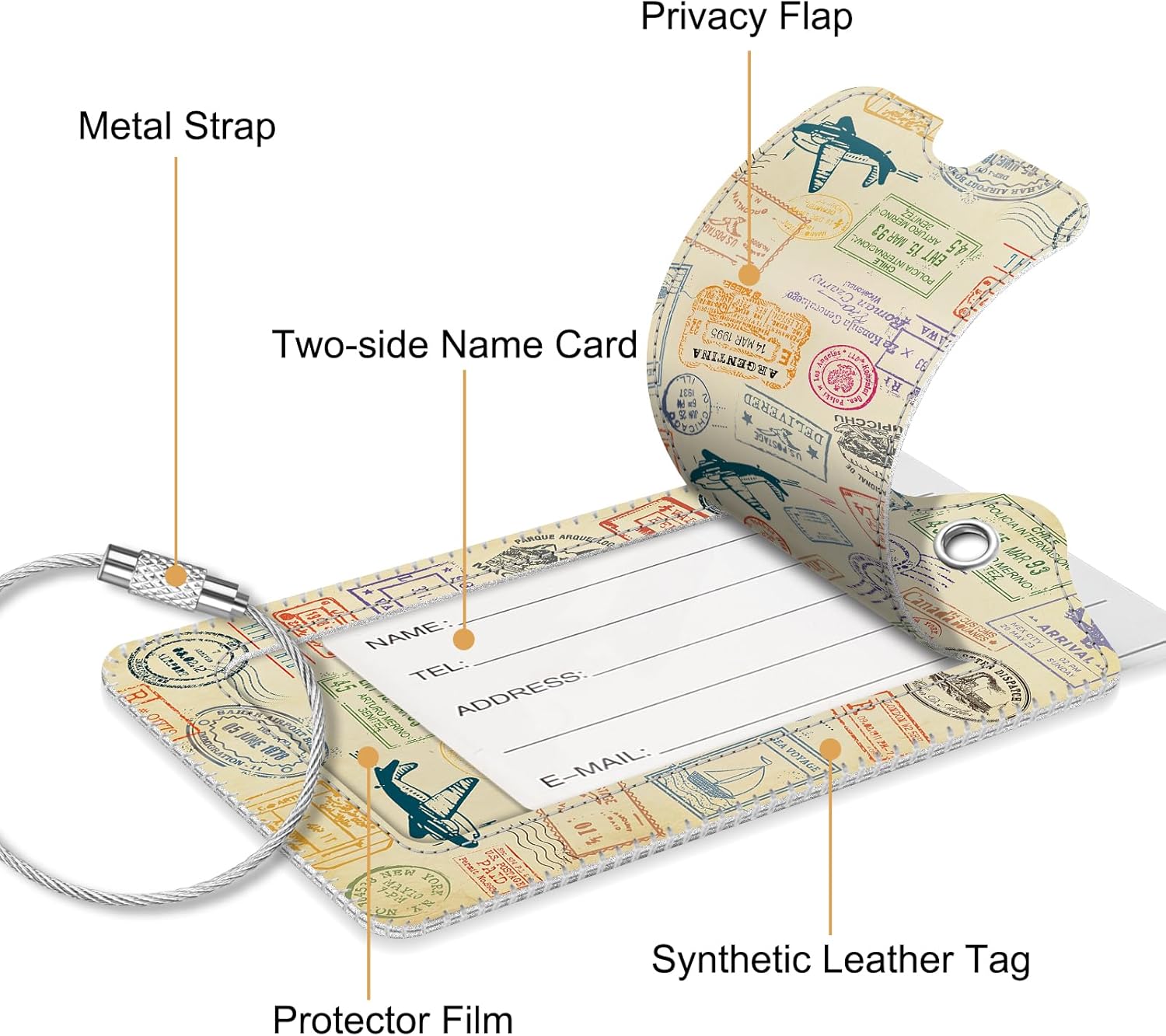 Fintie Luggage Tags, Privacy Cover ID Label with Stainless Steel Loop and Address Card for Travel