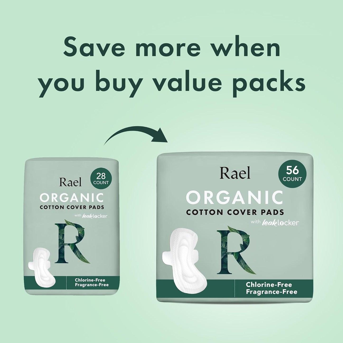 Rael Pads for Women, Organic Cotton Cover - Period Pad with Wings, Feminine Care, Sanitary Napkins, Light Absorbency, Unscented, Ultra Thin (Petite, 56 Count)