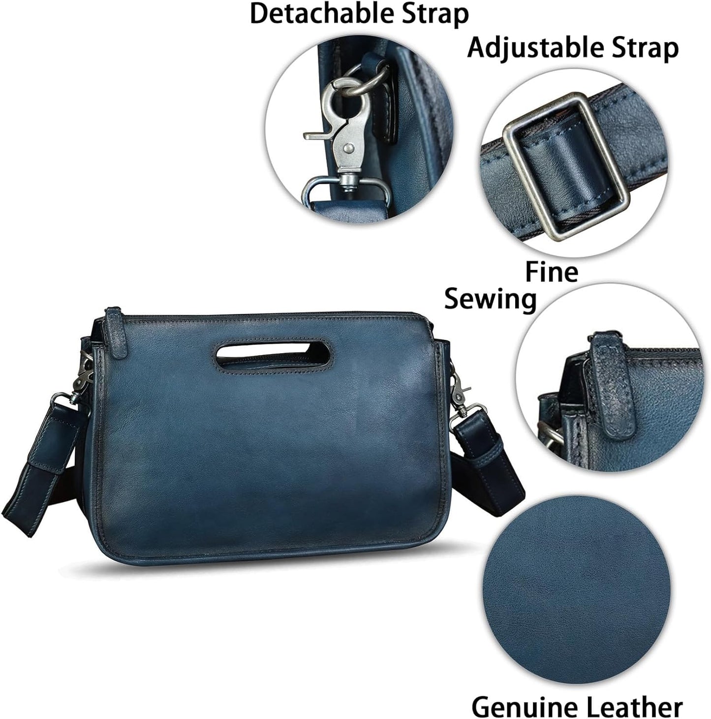 Genuine Leather Purses and Messenger Bag for Men Vintage Leather Briefcase Handbags Satchel Bags Shoulder Bag with Strap