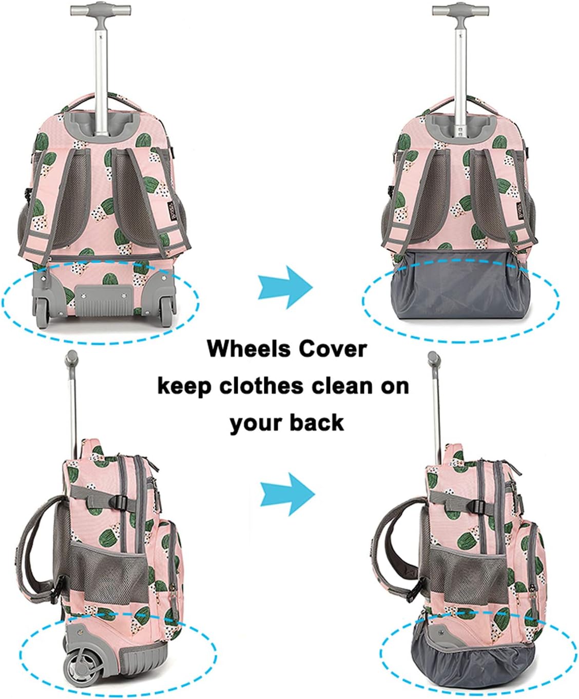 Tilami Rolling Backpack 18 inch Wheeled Backpack School College Student Travel Trip Boys and Girls