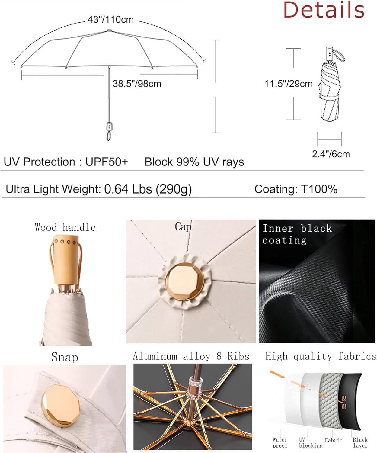 Sun Umbrella UV protection UPF 50+ Compact Portable travel Parasol Auto Open Close Windproof and Waterproof Folding Sun and Rain Small Umbrella For Walking