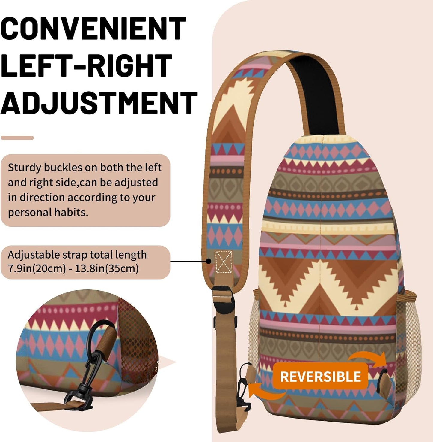 Colorful Boho Sling Bag Crossbody Chest Bag for Women Men, Water Resistant Lightweight Casual Crossbody Bag with Adjustable Strap, Travel Hiking Daypack Shoulder Backpack