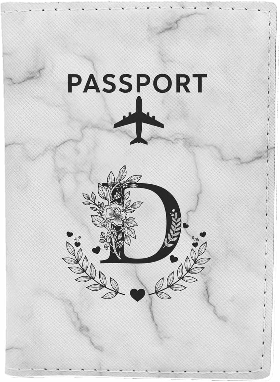 Flower D Passport Holder for Travel Marble Simple Style Black Gray PU Leather Passport Cover Wallet Cute Passport Card Holder for Women and Men