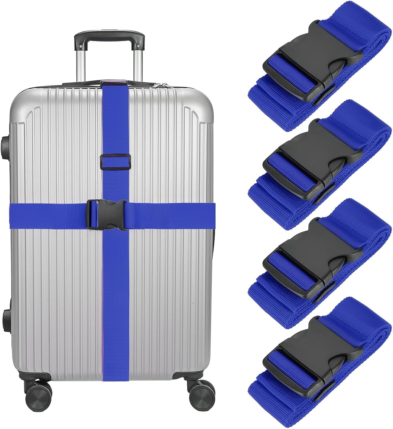 MECCANIXITY Luggage Straps with Quick-Release Buckle Adjustable Suitcase Belt Strap for Suitcase Briefcase Backpack Travel, Dark Blue, Pack of 4