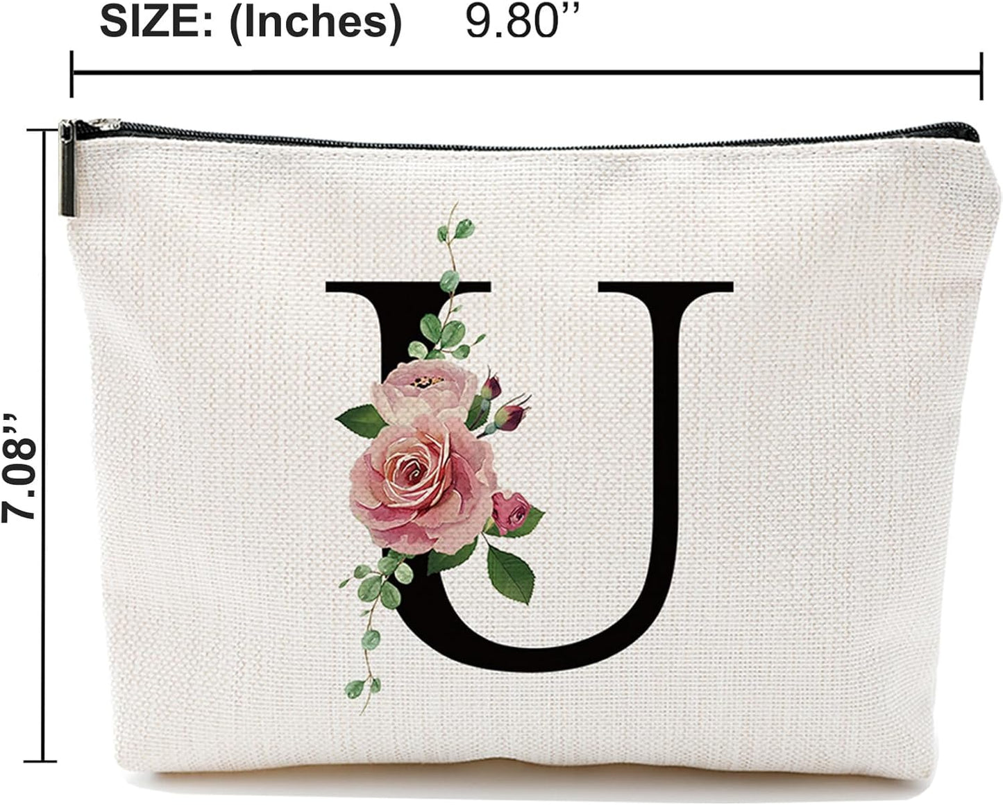 Initial A-Z Personalized Letter Makeup Bag, Monogrammed Bridesmaid Gifts Presents Cosmetic Bag, Portable Stationery Storage Organizer Pouch, Friendship Love Travel Makeup Bags