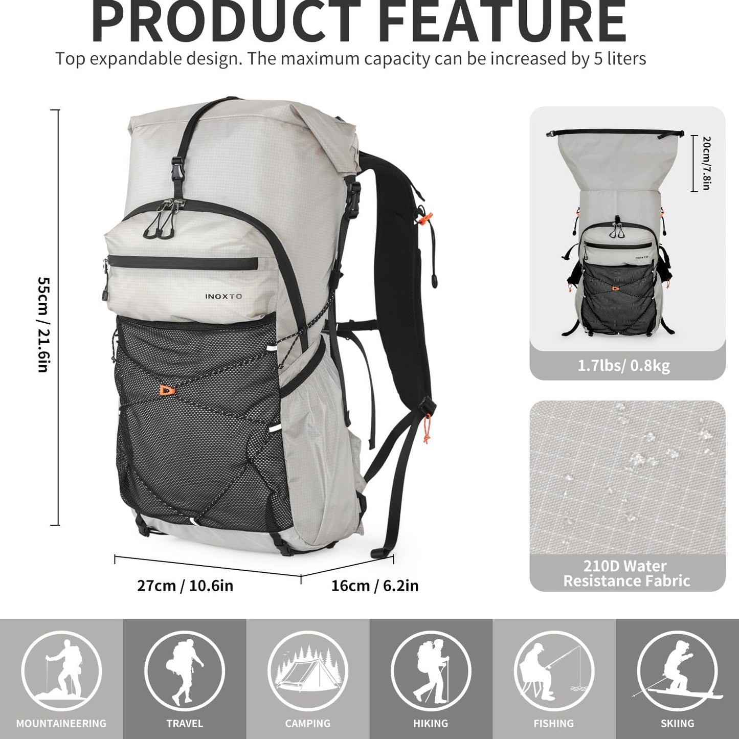 Hiking Backpack for Men and Women, 30L Waterproof Camping Backpack with 3L Water Bladder and Rain