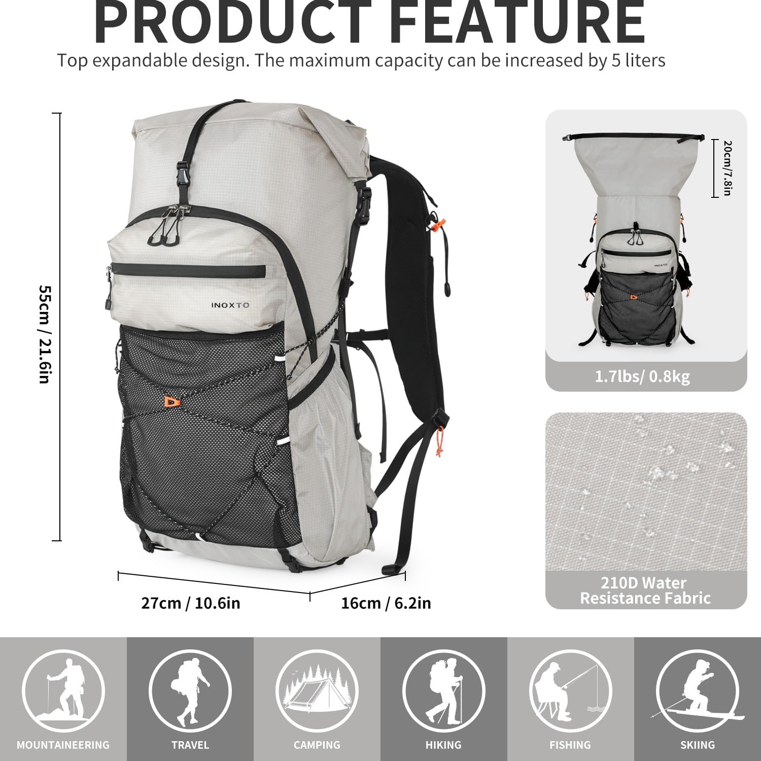Hiking Backpack for Men and Women, 30L Waterproof Camping Backpack with 3L Water Bladder and Rain