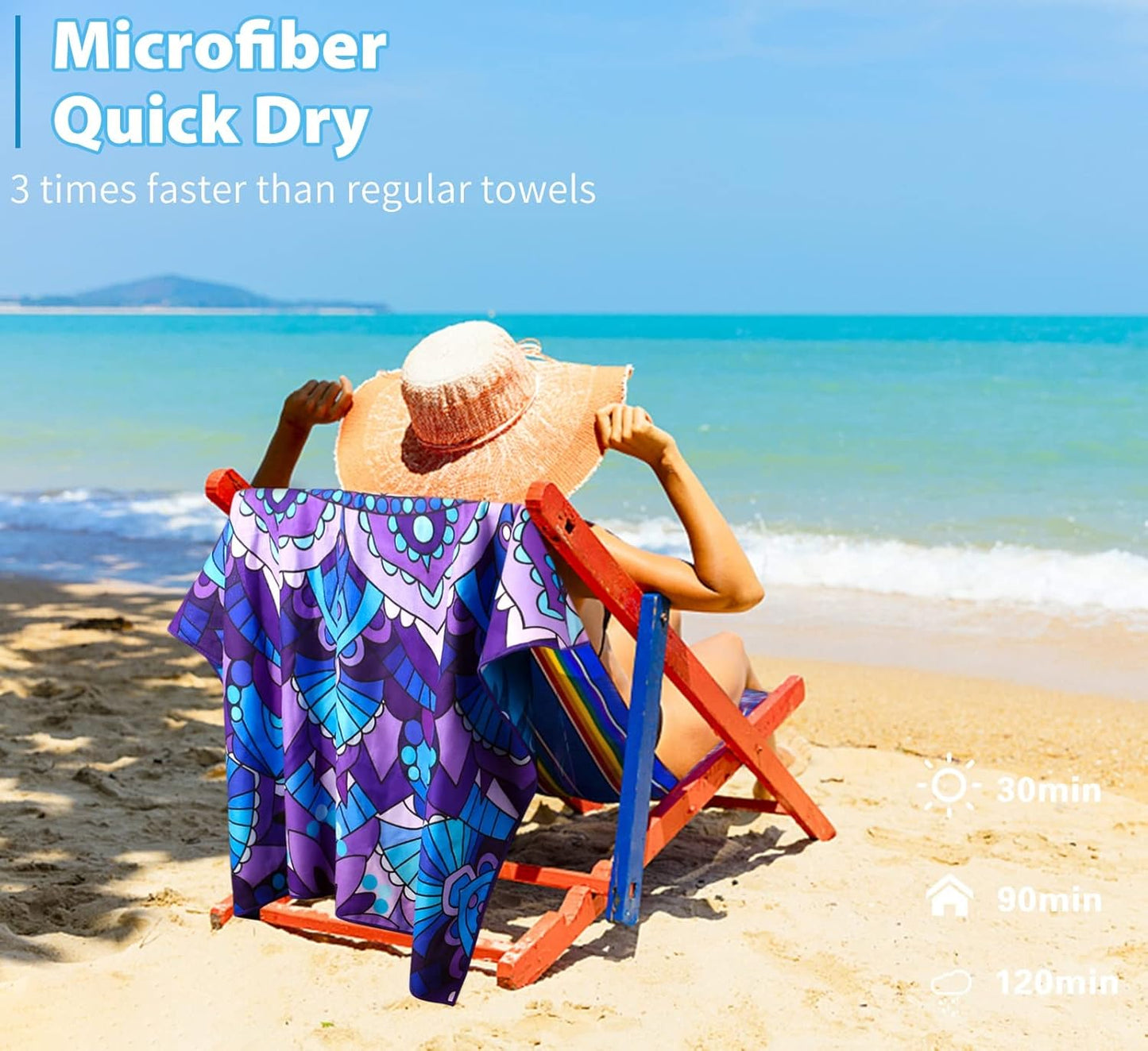2 Pack Microfiber Oversized Lightweight Beach Towel 71"x32" XL Extra Large Thin Sand Free Towels