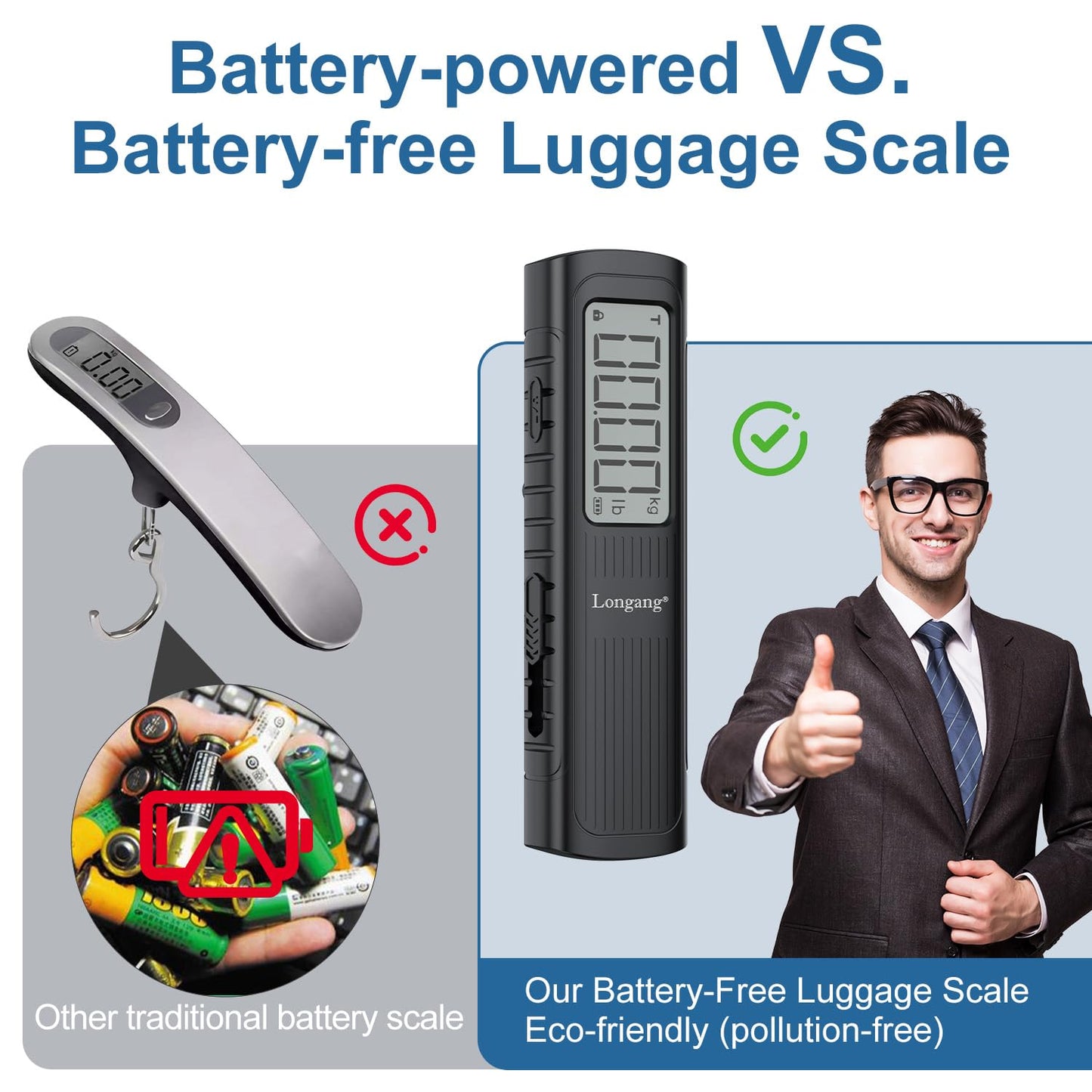 Battery-Free Digital Luggage Scale, 110lbs/50kg Portable Handheld Hanging Scale for Luggages, Suitcases, Backpacks & Bags, Easy Weighing for Travel, No Need Batteries (Black)
