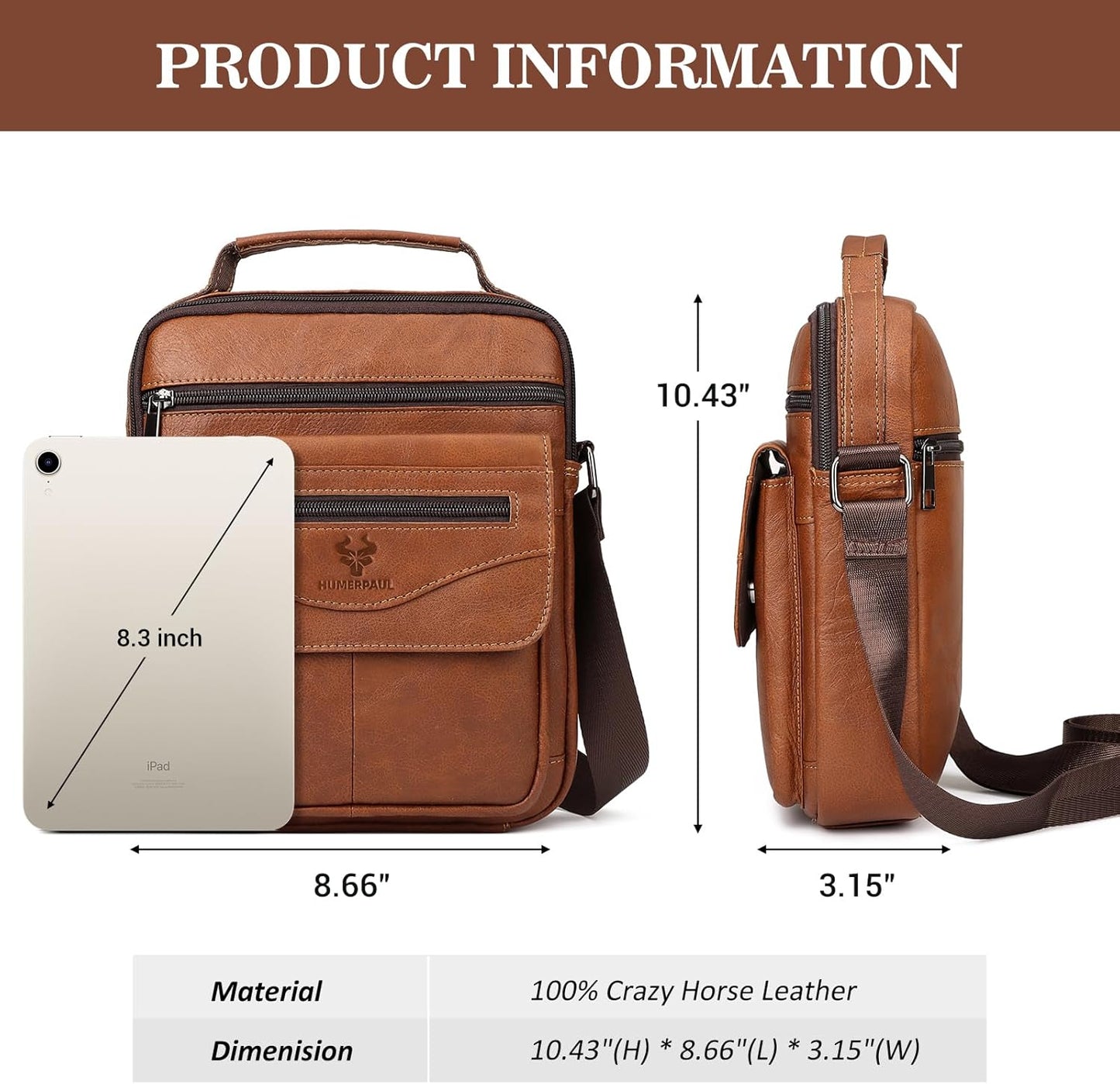 Small Messenger Bag for Men Sling Crossbody Shoulder Bag Genuine Leather Handbag Man Purse for Work Business