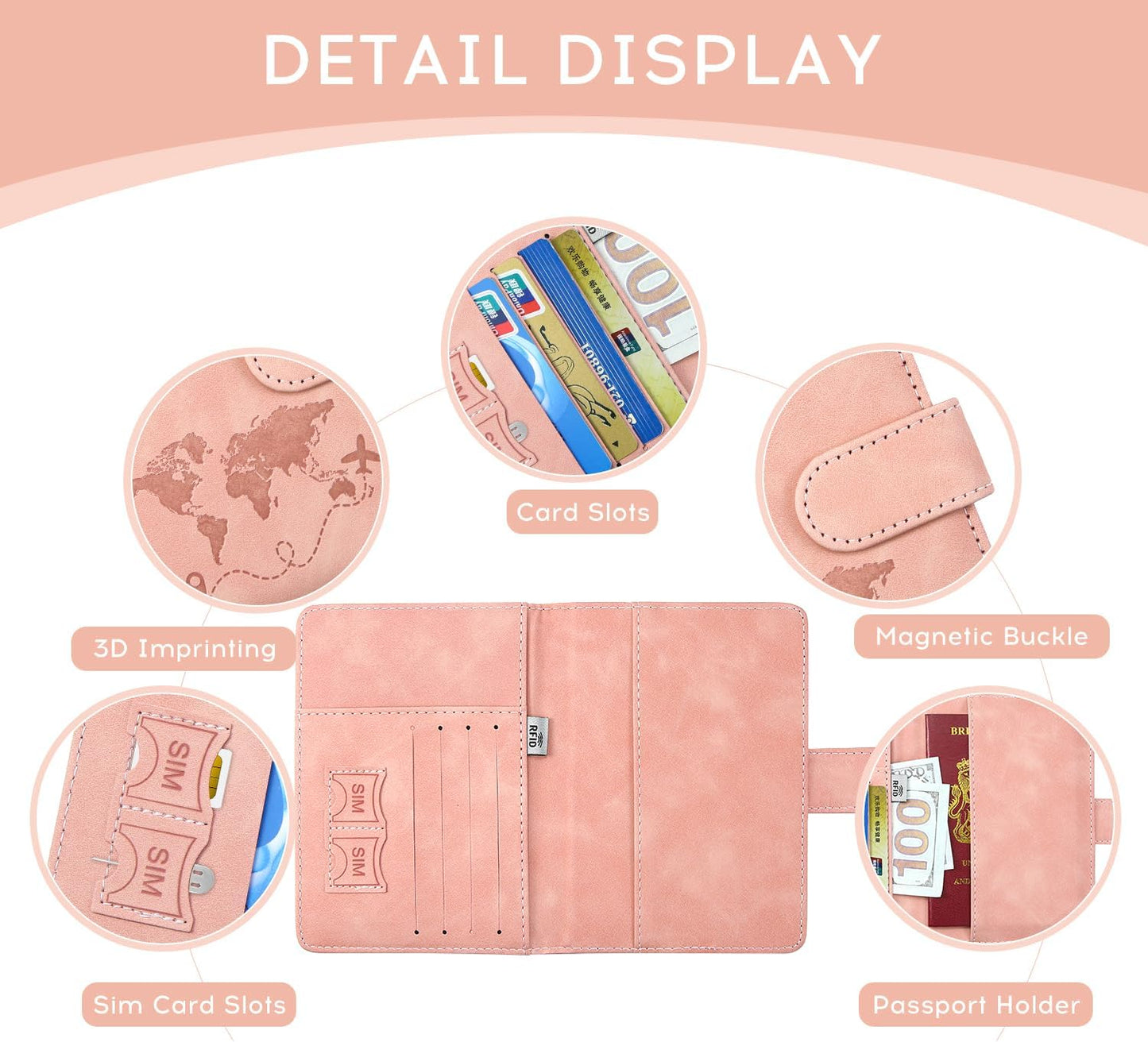 ILIYAH-Passport Cover-Passport Holder Travel Wallet-RFID Blocking Passport Case Travel Accessories Card Holder Wallet Unisex Travel Gifts(Pink)