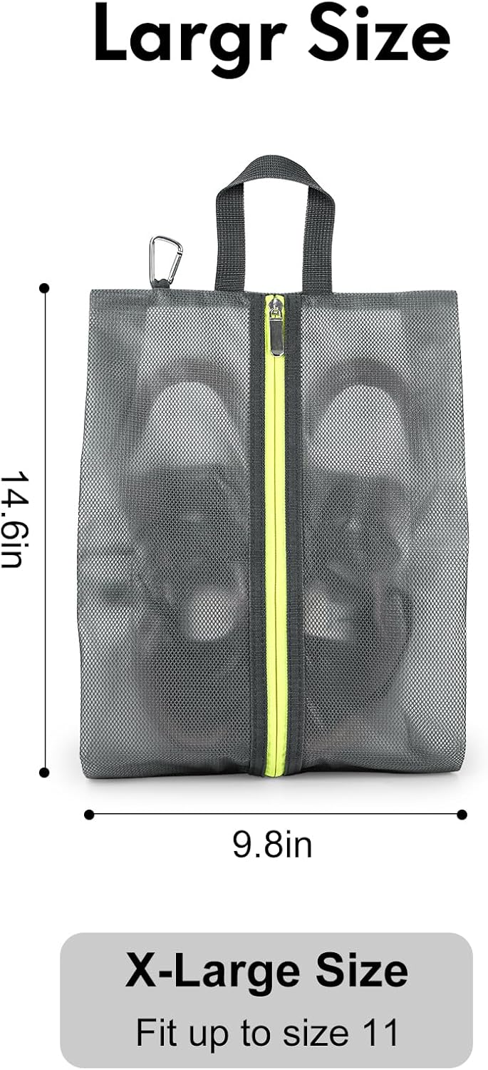 2 Pack Shoe Bags for Travel, Sneaker Bags, Waterproof Travel Shoe Bags with Zipper for Packing, Golf Shoe Dust Bags for Man and Women, X-Large, Grey