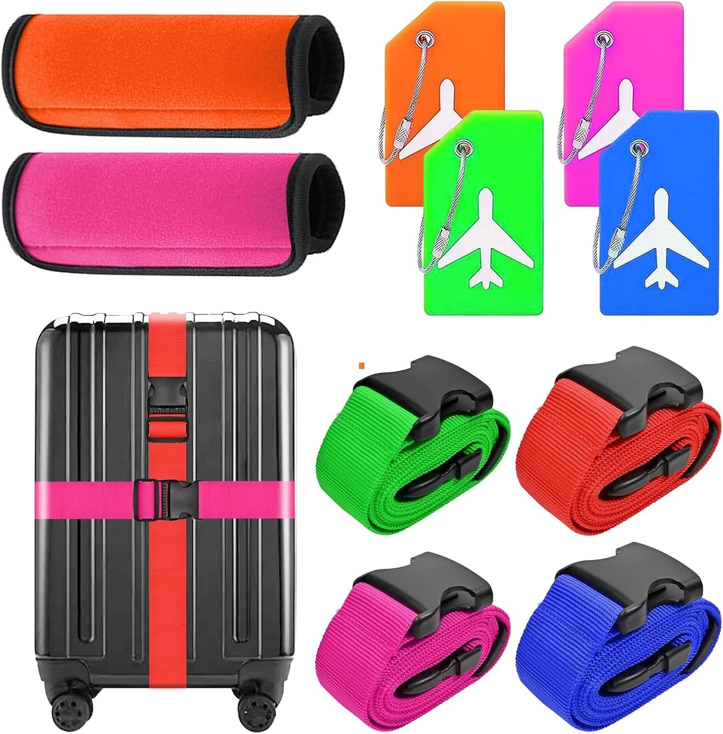 Luggage Straps - Secure and Durable Suitcase Straps for Travel - Adjustable Travel Belt and Bag Straps - Luggage Accessories for Easy Identification - Pack of 10