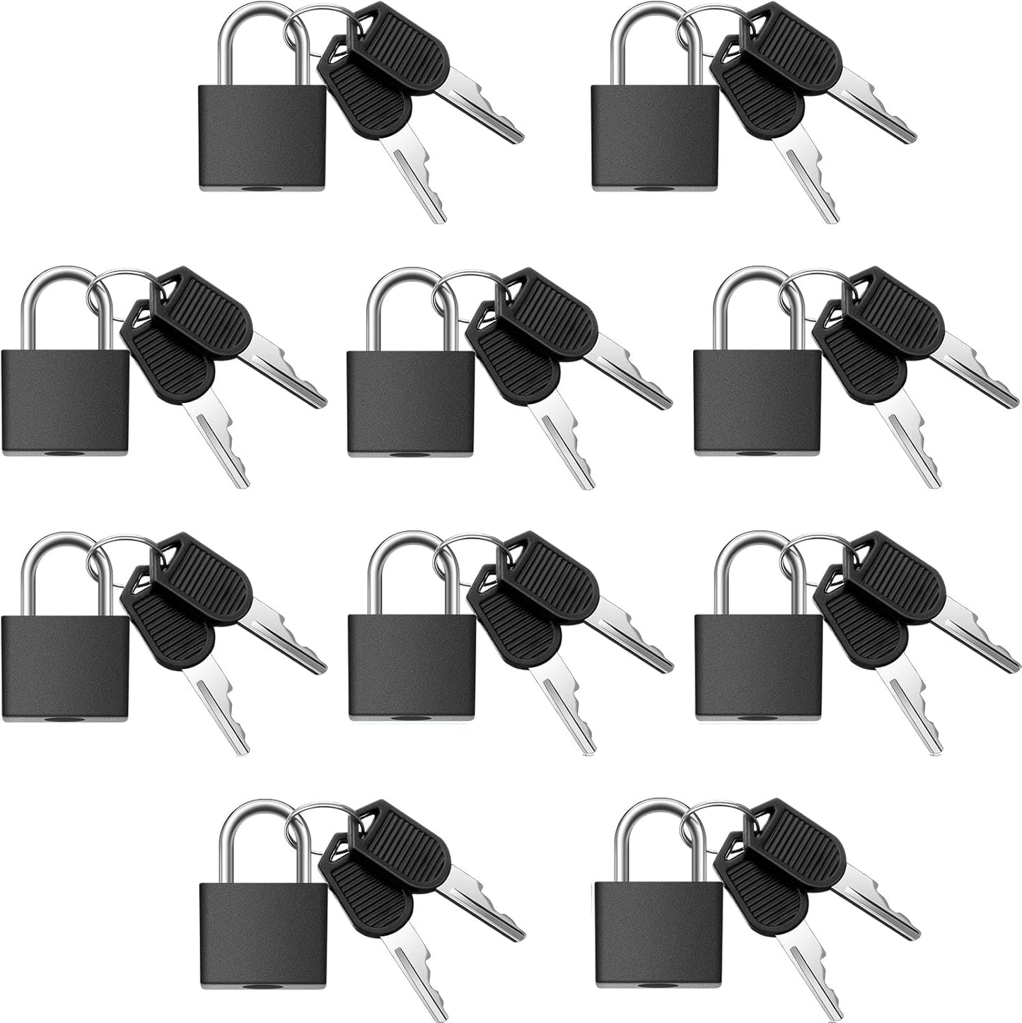 Ripeng 10 Pcs Luggage Locks with Keys Small Padlock Black Mini Locks Tiny Metal Padlocks for Travel Backpack School Gym Classroom Locker toolboxes Matching Game