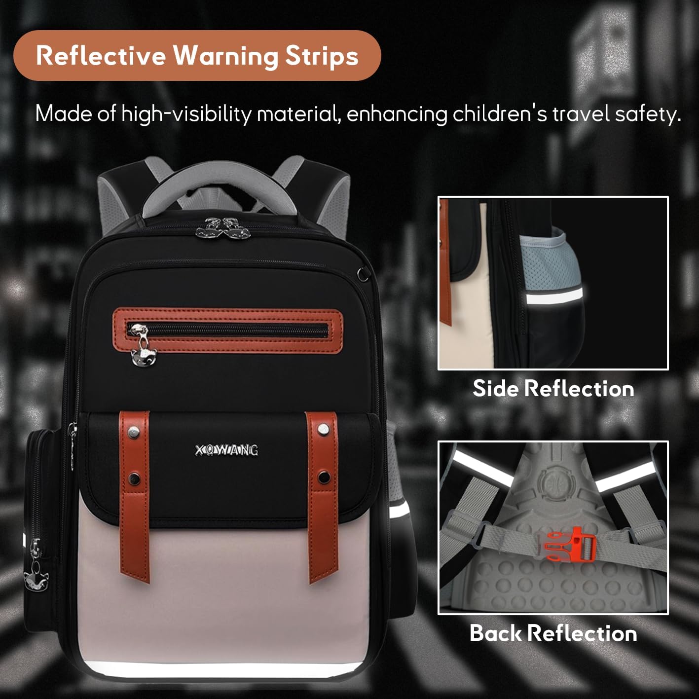 Kids Backpack for Kids, Lightweight Waterproof Black White Backpack for School, Kindergarten Elementary School Students Boys & Girls Backpack with Safety Whistle and Includes a Detachable Waist Belt