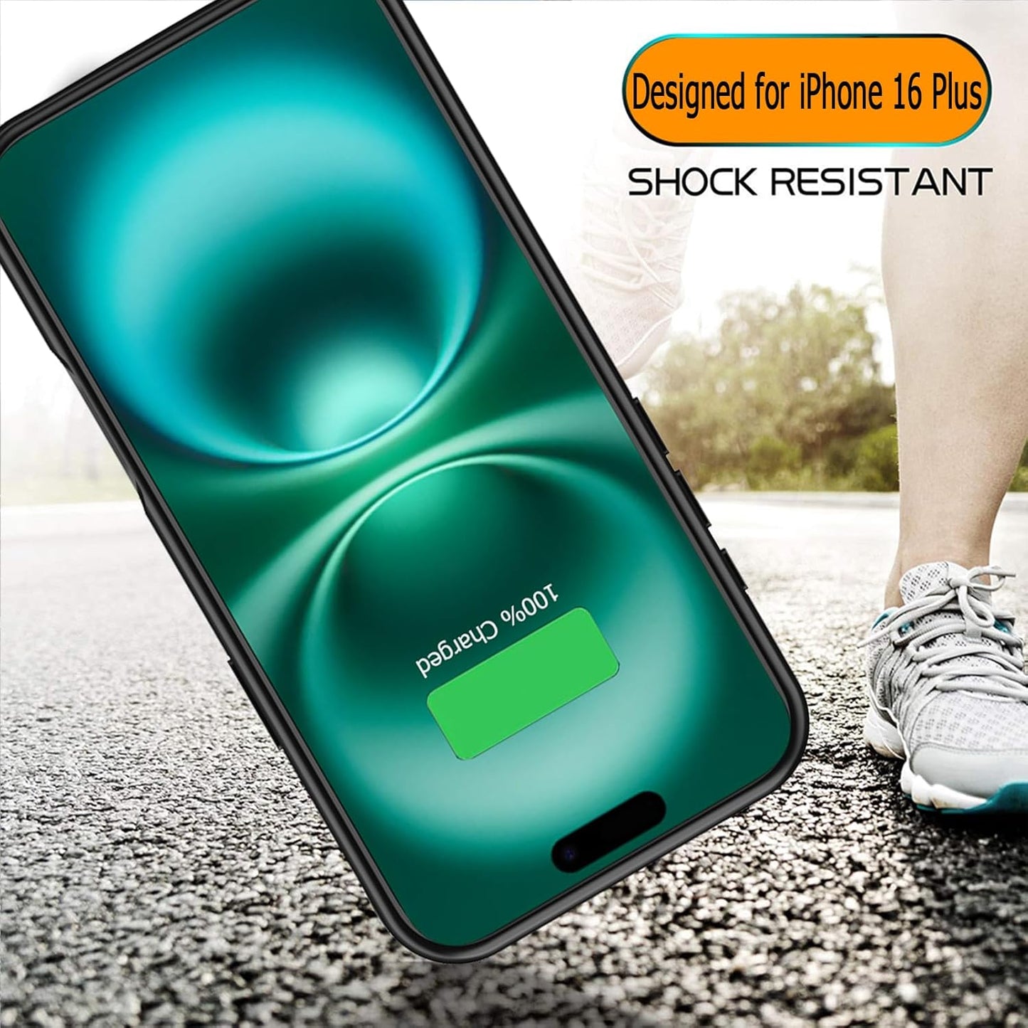 Battery Case for iPhone 16 Plus, Full Encircle 12000mAh High Capacity Rechargeable Portable Charger Case Extended Battery Pack for iPhone 16 Plus (6.7 inch) Wireless Charging Case with Carplay-Black