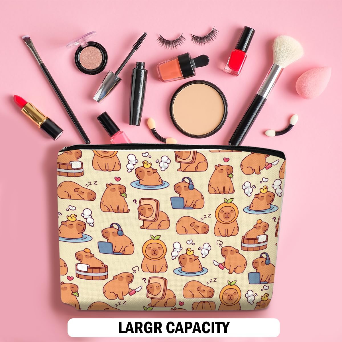Cute Capybara Makeup Bag, Capybara Gifts for Women, Capybara Lovers Cosmetic Bag Travel Organizer Bags Makeup Pouch, Capybara Stuff Animal Lovers Gifts for Girls Sisters Christmas birthday Gifts