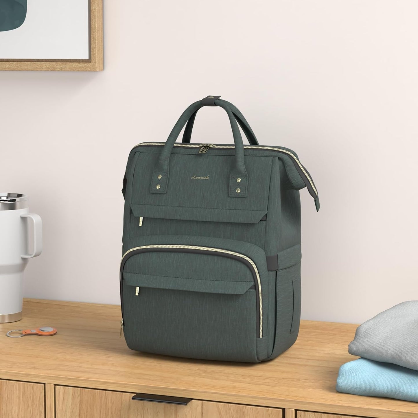 LOVEVOOK Laptop Backpack for Women,15.6 Inch Professional Womens Travel Backpack Purse Computer Laptop Bag Nurse Teacher Backpack,Waterproof Work Bags Carry on Back Pack with USB Port,Dark Green