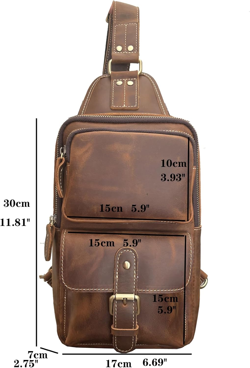 Genuine Leather Sling Bag for Men Women Backpack Chest Shoulder Satchel Crossbody Bags Casual Outdoor Daypack