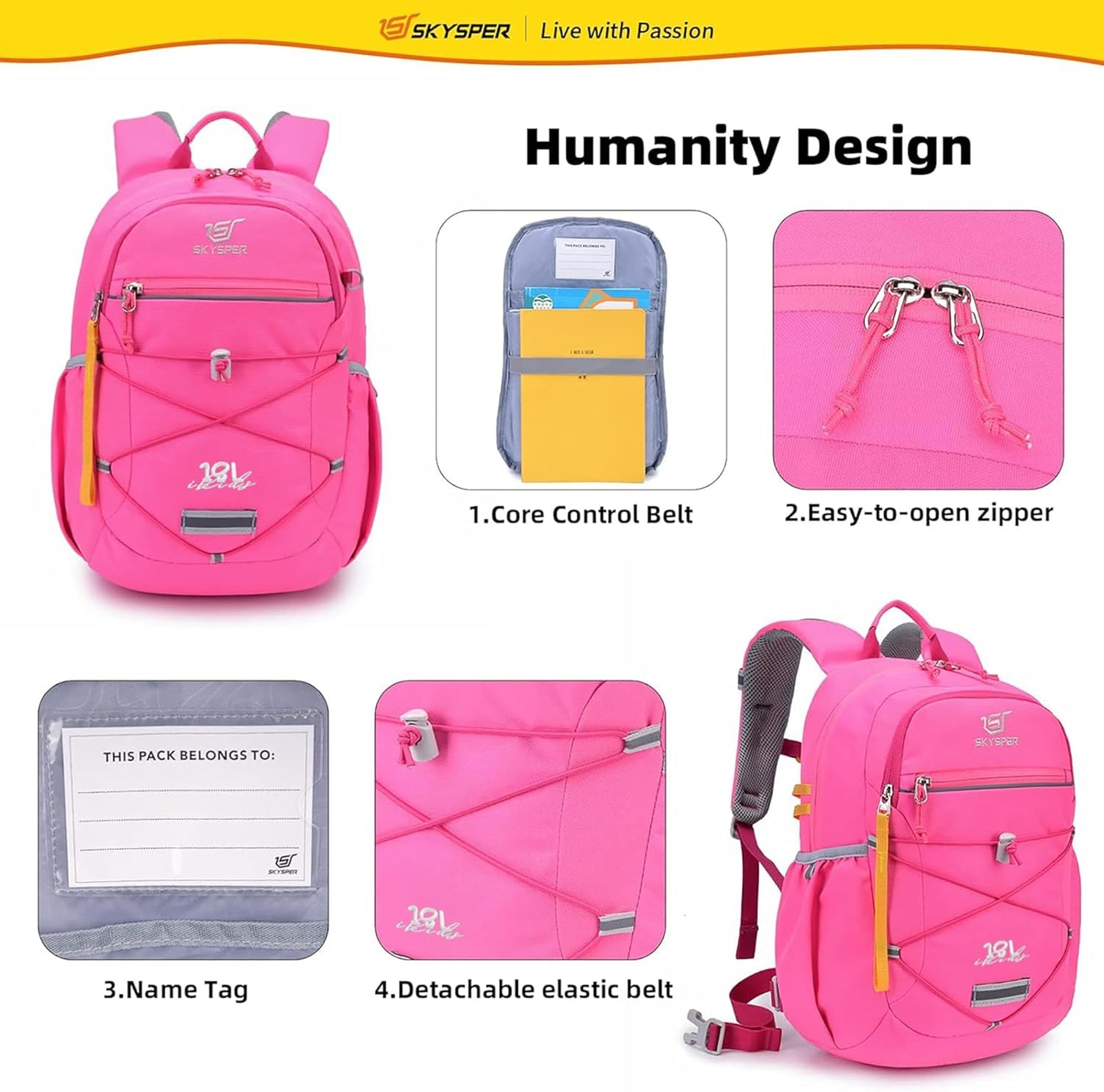SKYSPER Kids Backpack 18L Children School Bag Child Boy Girl Pack Ages 4-8 for Traveling Day Trips