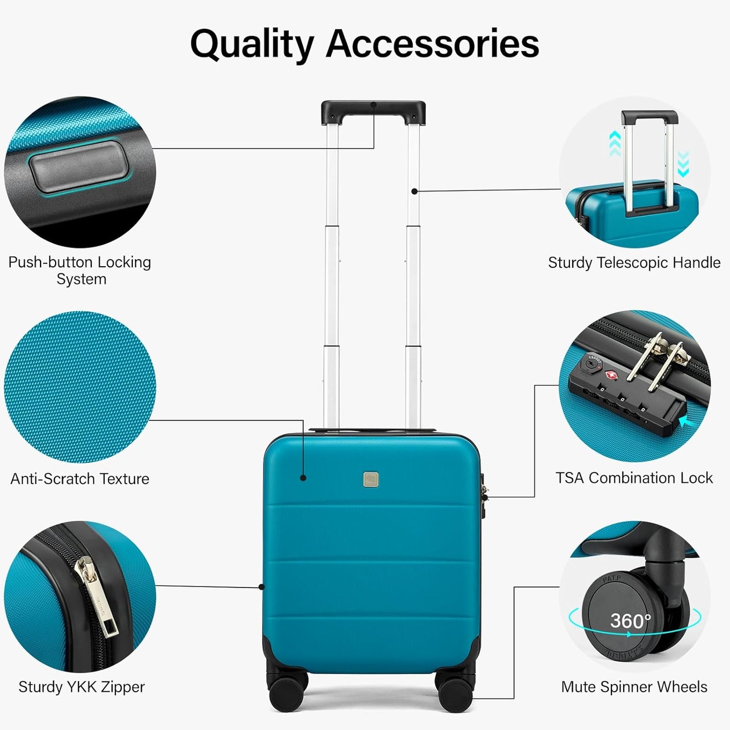 Hanke 16 Inch Underseat Carry On Luggage with Wheels Hard Shell Mini Small Suitcases Carry On Bag