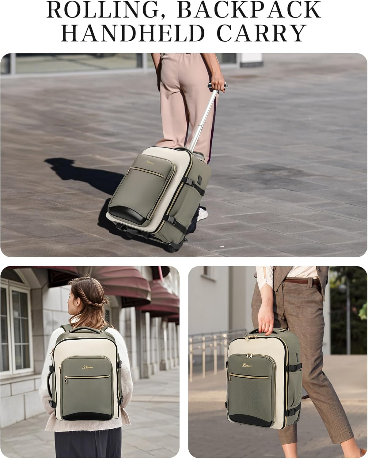 Carry On Backpack with Wheels for Adults, Airline Approved Rolling Backpack for Women, Foldable Bottom Travel Laptop Backpack