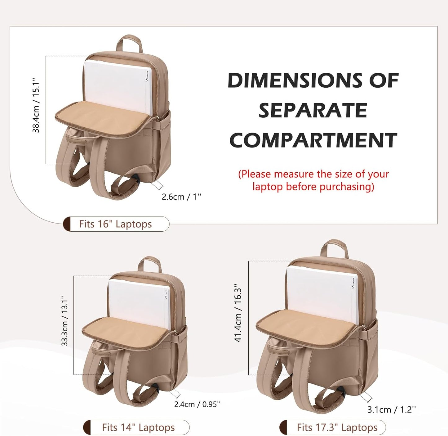 Slim Laptop Backpack for Women, Lightweight Business Backpack for Women Computer Bag Purse for Commuting, Fit 16 Inch,Champagne Brown