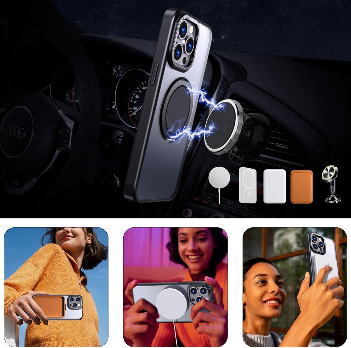 Magnetic Stand Case for iPhone 14 Pro Max [with 2 Tempered Glass Film] [360° Rotation Magnetic Stand] [Compatible with Magsafe] Military-Grade Drop Protection Case, Blue