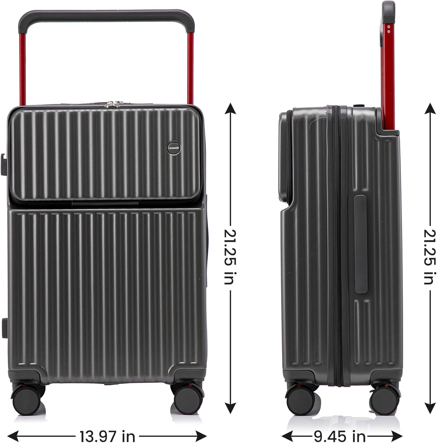 20 Inch Carry On Luggage with Spinner Wheels,PC Hard Shell Suitcase with USB Port,Lightweight Travel Luggage Airline Approved for Men Women (Iron Gray)