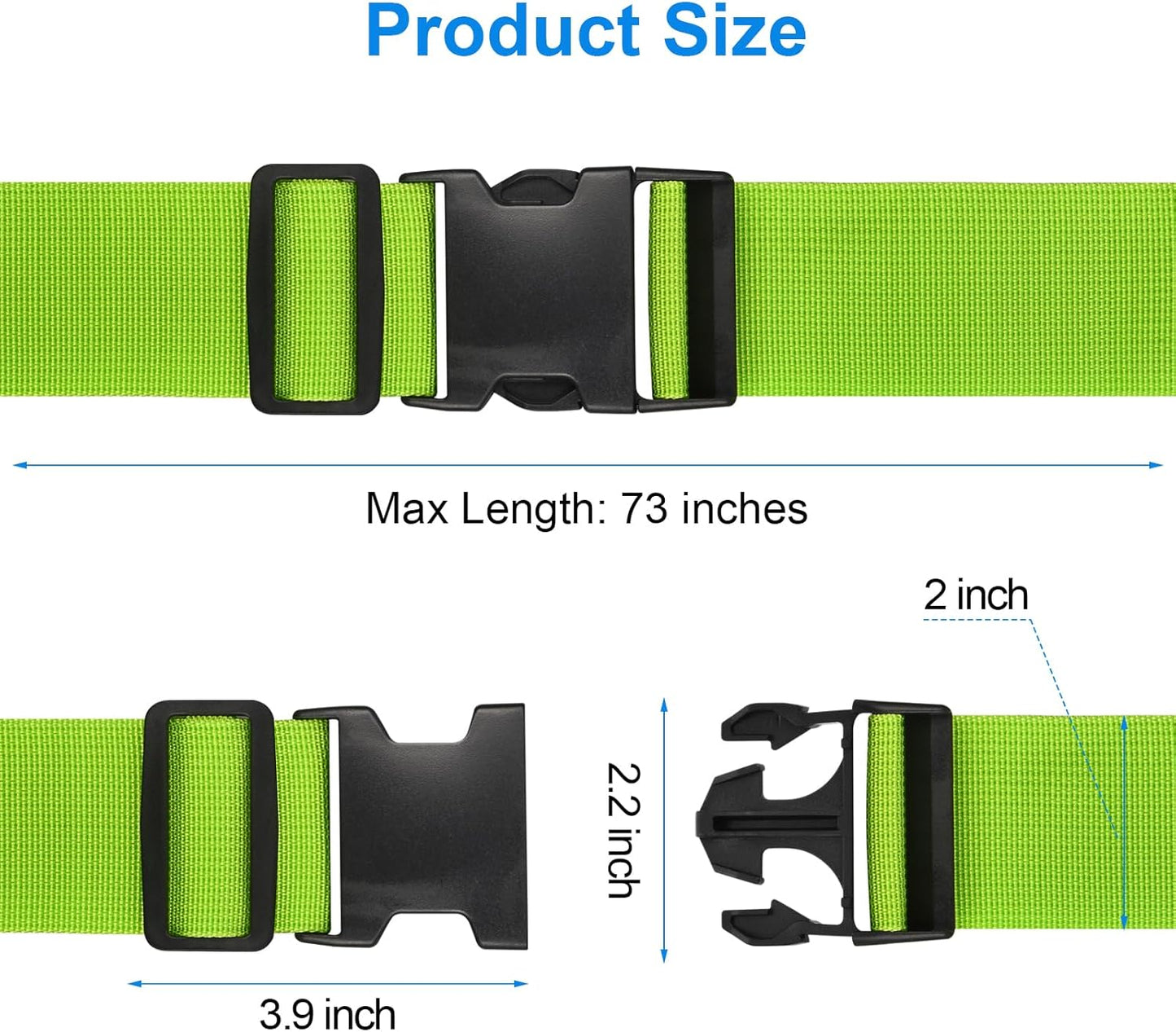 4 Pack Luggage Straps for Suitcases TSA Approved, Travel Belt, Suitcase Strap, by Hiuysid (Green)