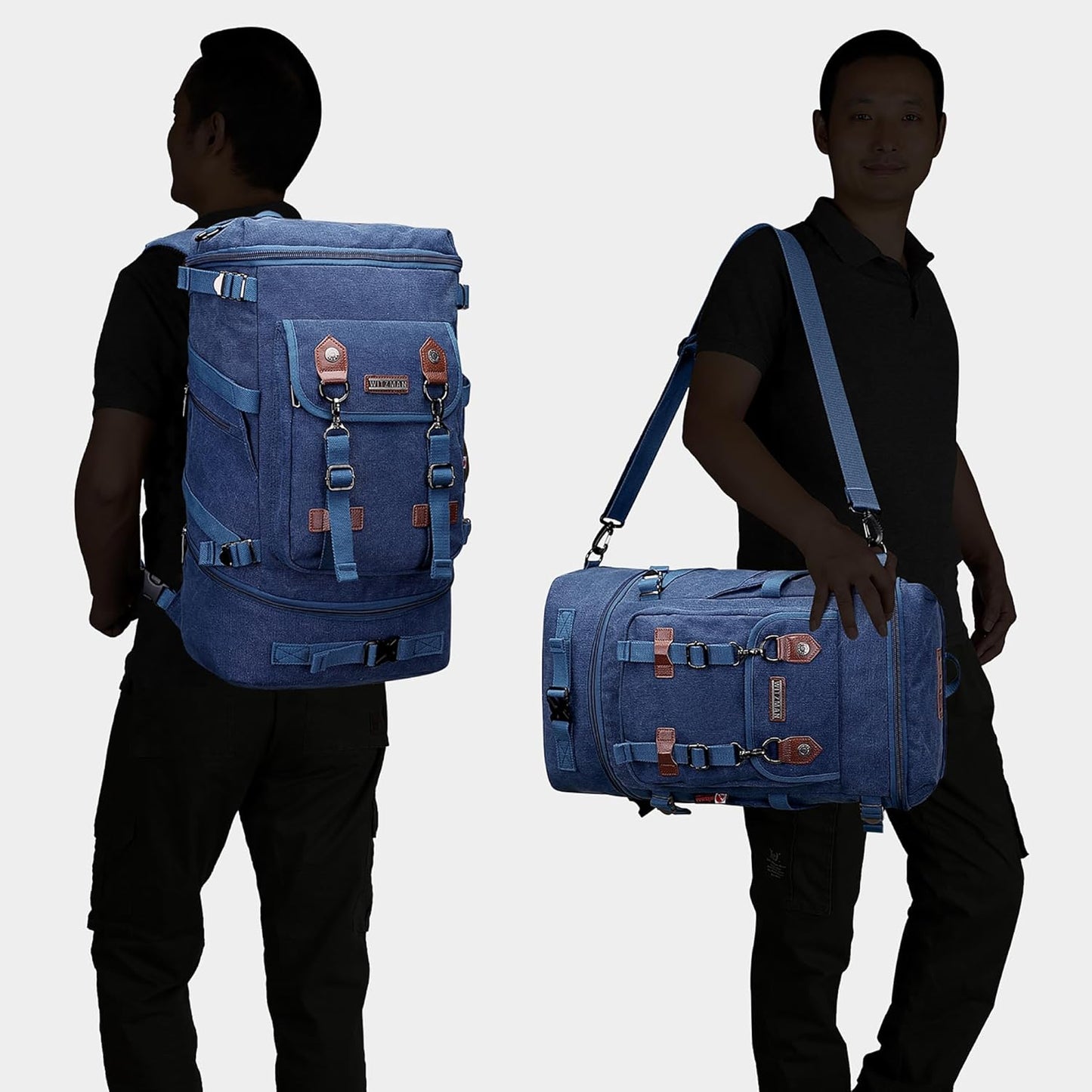 WITZMAN Travel Backpack for Men Women Canvas Backpack Carry on Luggage Rucksack Convertible Duffel Bag Large (A568 Blue)