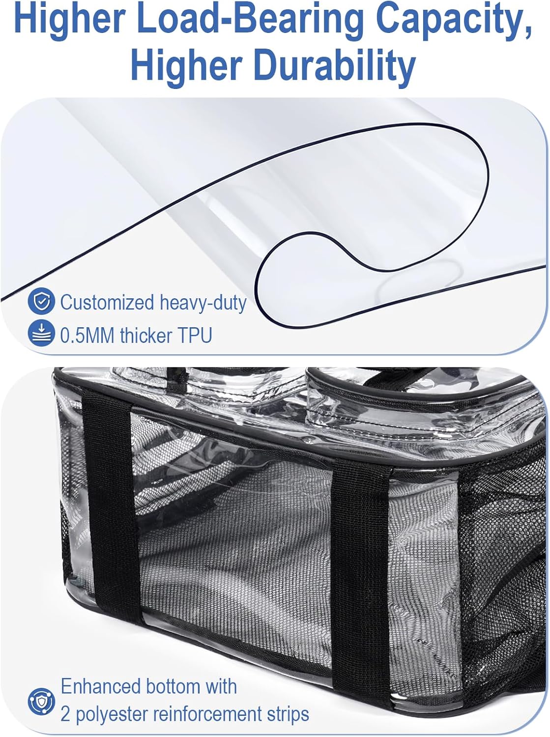 Heavy Duty Clear Backpack For School, 17 Inch Large Clear Bookbag For Kids Boys Girls Women Men, 360° 3M Reflective Strips See Through Backpack, Multi-Pockets Tranparent Bag, College Work, Black