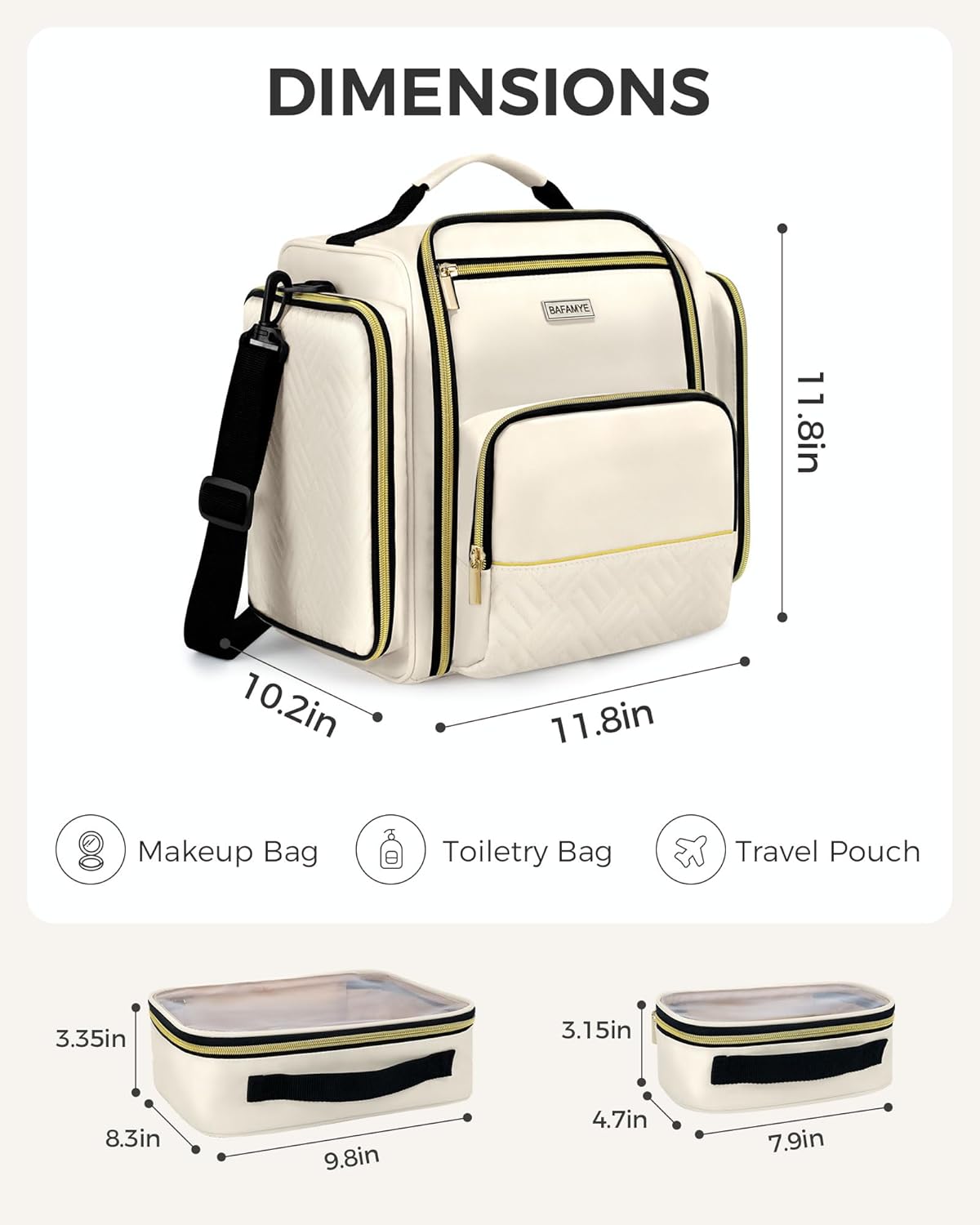 Large Travel Makeup Bag - Cosmetic Organizer with 4 Removable Inner Pockets, Multi-functional Toiletry Bag for Accessories & Brushes, Women's Beauty Case, Beige