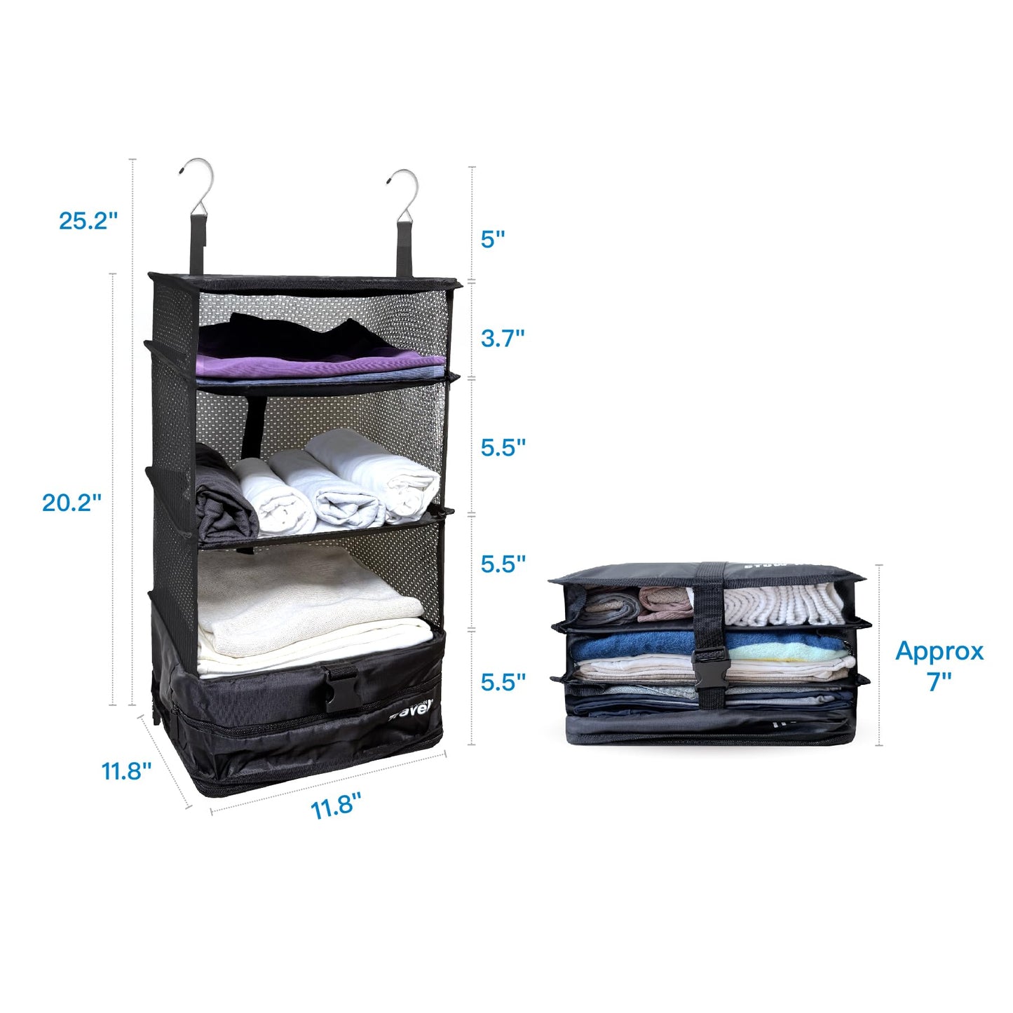 Grand Fusion Stow-N-Go Hanging Travel Shelves, Packing Organizer for Luggage. Carry on Closet for