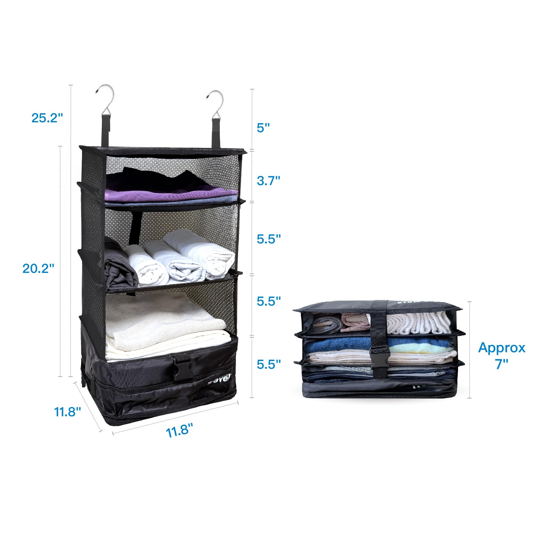 Grand Fusion Stow-N-Go Hanging Travel Shelves, Packing Organizer for Luggage. Carry on Closet for