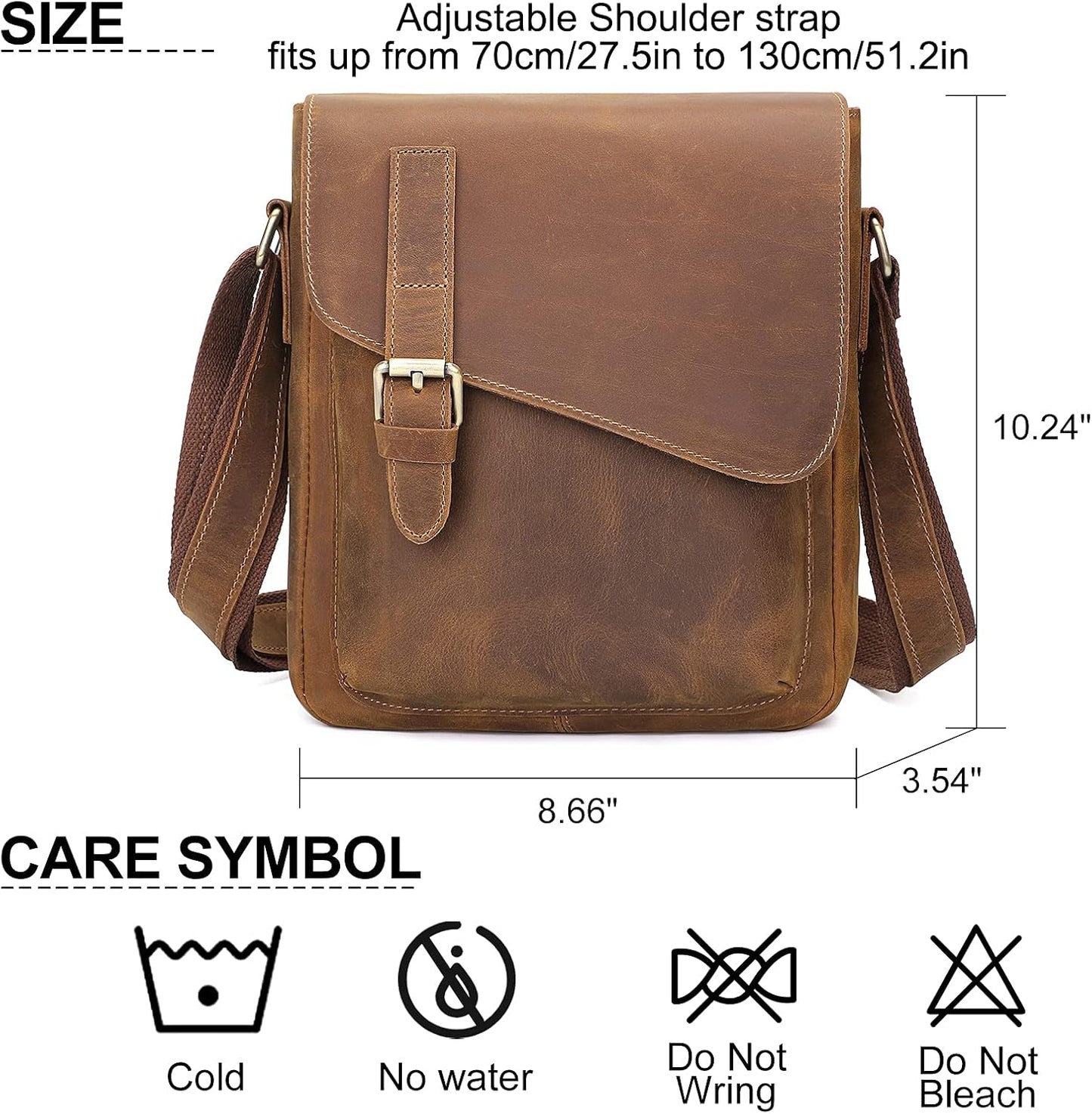 Augus Men's Leather Messenger Bag Shoulder Crossbody Backpack Bags Purse for Women Vintage Anti-Theft Waterproof Casual