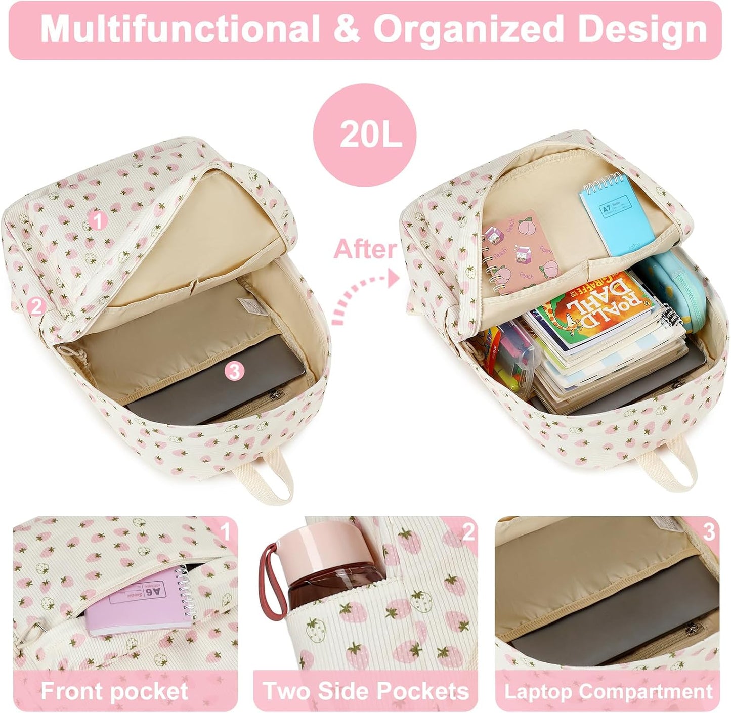 School Backpack for Teen Girls Bookbags Elementary High School Corduroy Laptop Bags Women Travel