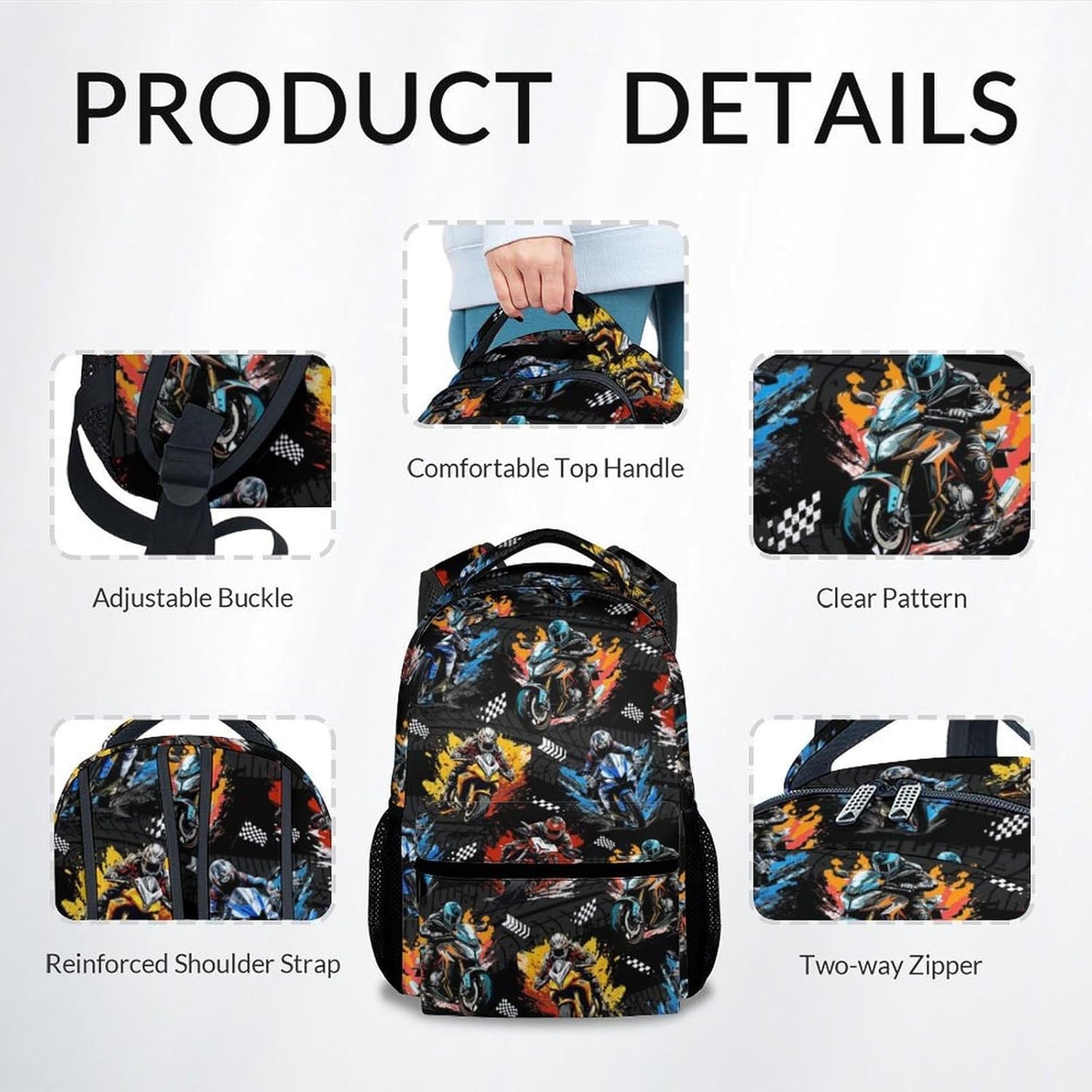 Kids Backpack - Motorcycle Backpacks for Boys - Durable Toddler Bookbag - Racing School Bag for Kindergarten/Preschool/Elementary(17 Inch)