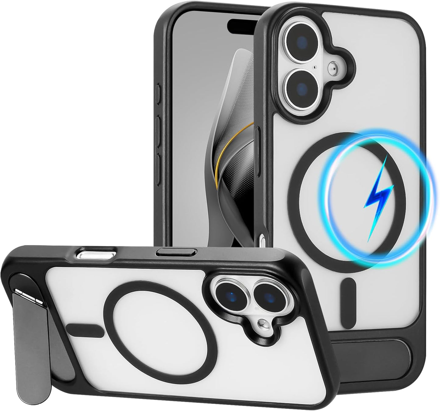 Tikoo Strong Magnetic for iPhone 16 Case with Magsafe and Built-in Invisible Kickstand Slim Translucent Matte Military Grade Protective Phone Case for iPhone 16 6.1”