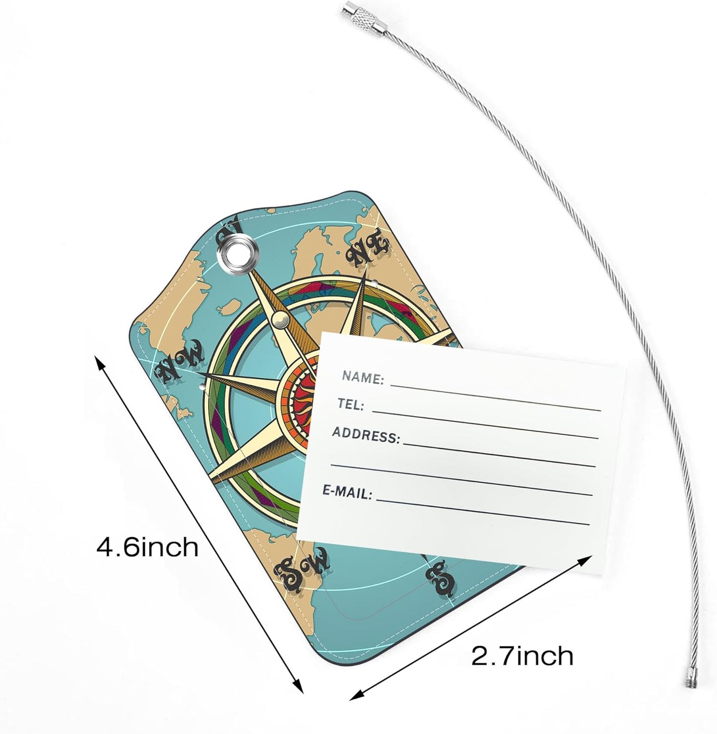 2 Pack Luggage Tags for Suitcase,Vintage Compass PU Leather Idea Baggage Tag with Name Labels Privacy Cover Metal Ring Men and Women Travel Cruise Labels