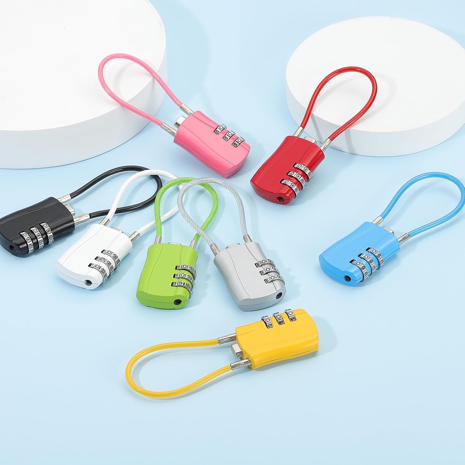 MECCANIXITY 2 Pcs Luggage Travel Lock, 3 Digit Cable Combination Lock 1-3/16" Width Body with 5"