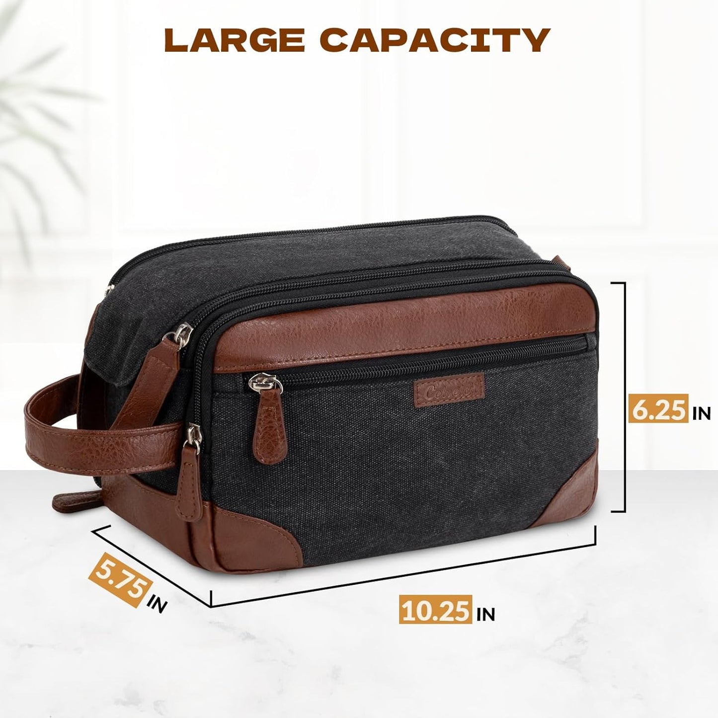 Travel Toiletry Bag for Men - Canvas Toiletries Bag with Multiple Pockets Large Hanging Travel Kit Bag for Toiletries Essentials Accessories - Dark Grey