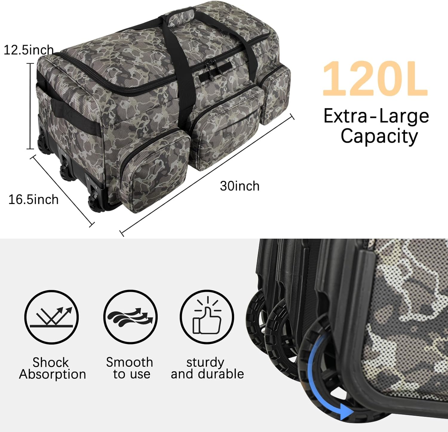 Rolling Duffle Bag with Wheels, 120L Military Luggage Bag for Travel,Large Tactical Heavy Duty