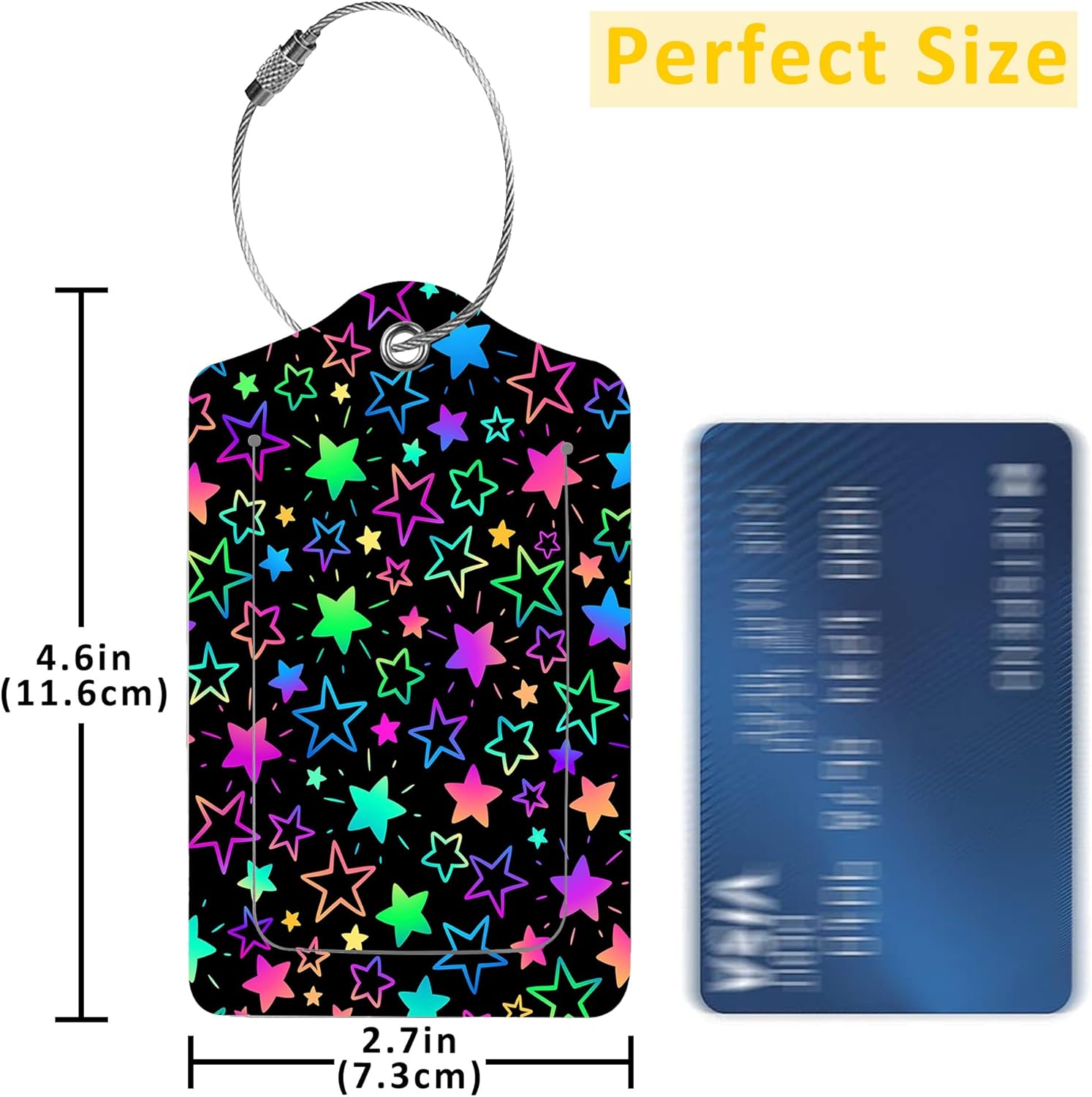 2 Pack Luggage Tags for Suitcases,Bright Neon Stars Luggage Tag,PU Leather Id Label Luggage Tags