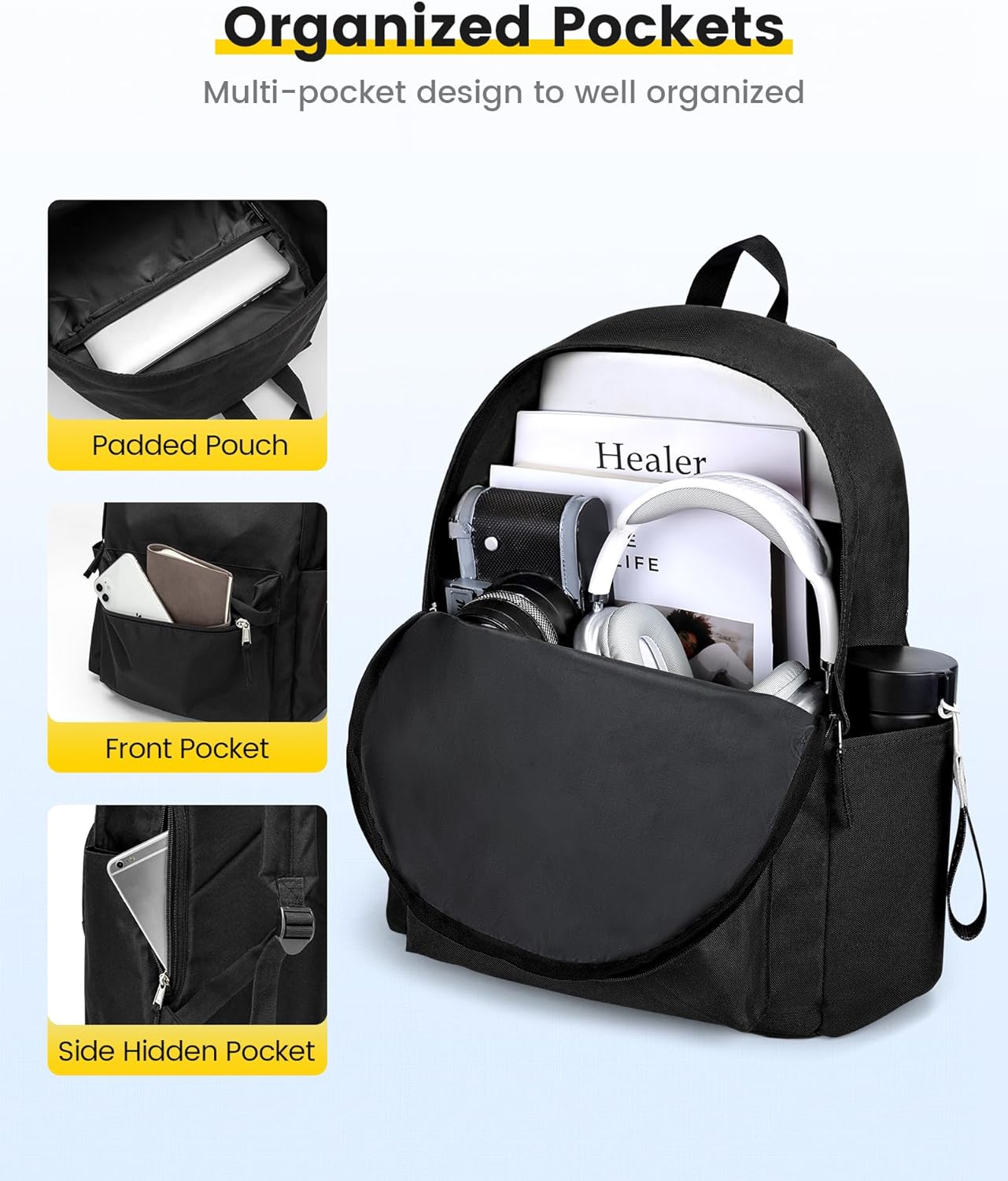 Vorspack Backpack for Men and Women - Basic Bookbag Casual Daypack Backpacks for College Work Travel