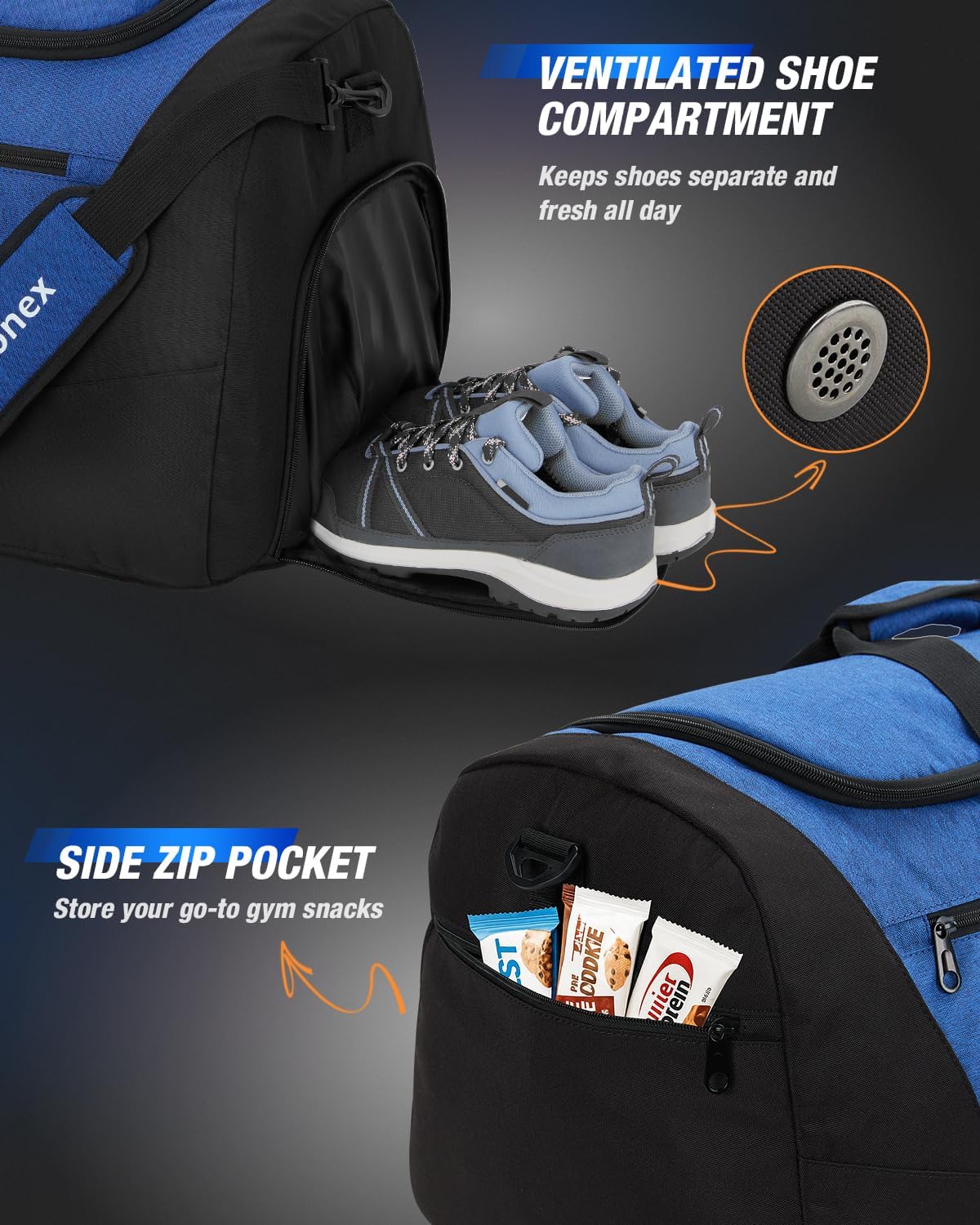 Gonex Gym Duffel Bag with Shoe Compartment Wet Pocket, Large Capacity Sports Duffle Bag for Men